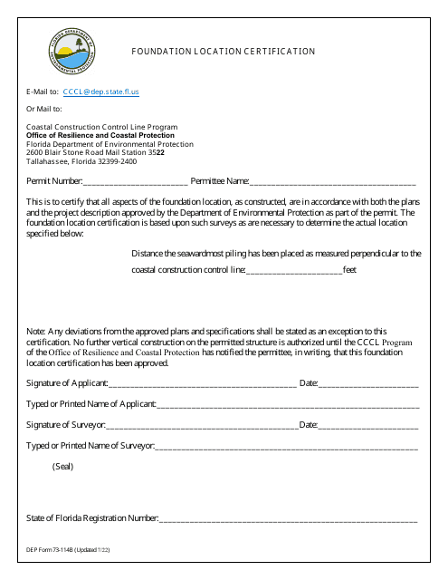 DEP Form 73-114B  Printable Pdf
