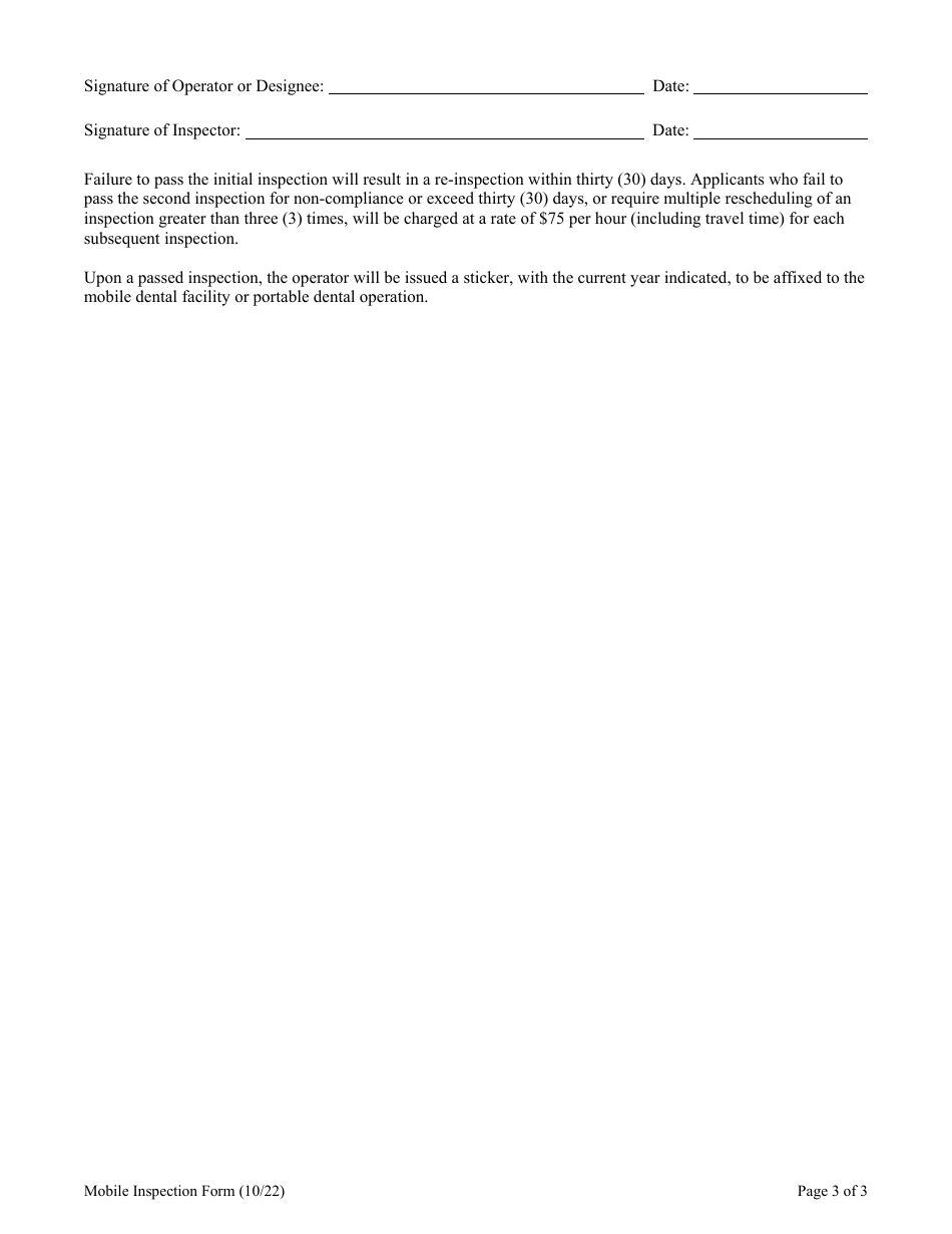 Mobile Dental Facility / Portable Dental Operation Inspection Checklist - South Carolina, Page 3