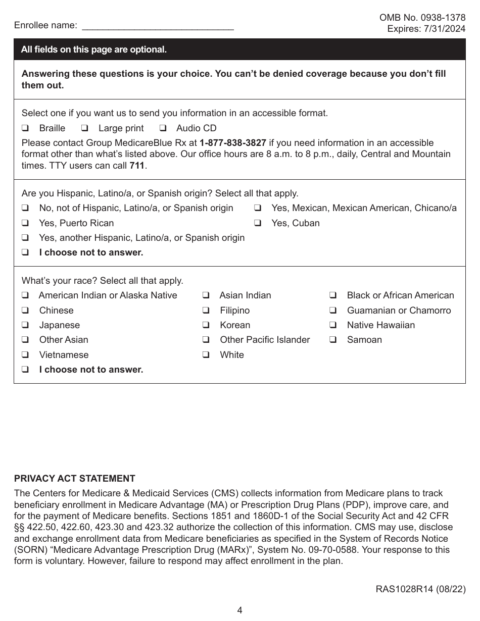 Group Medicareblue Rx Participant Enrollment Form - Iowa, Page 4