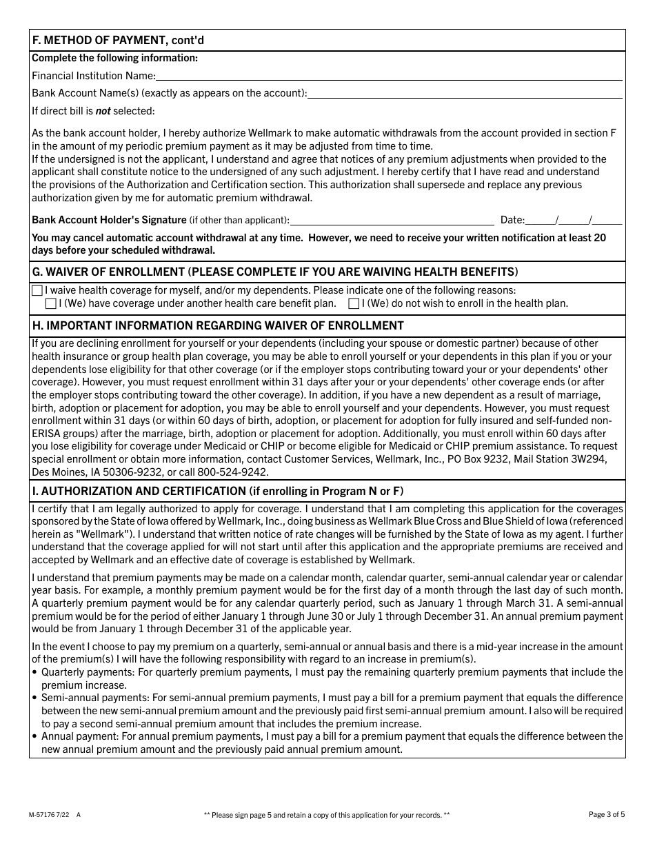 Form M-57176 Wellmark Group Application - State of Iowa Retiree Programs N, F, Iowa Choice and National Choice - Iowa, Page 3