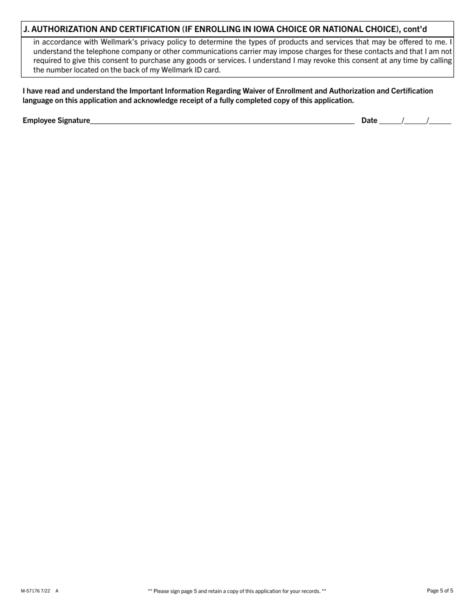 Form M-57176 Wellmark Group Application - State of Iowa Retiree Programs N, F, Iowa Choice and National Choice - Iowa, Page 5