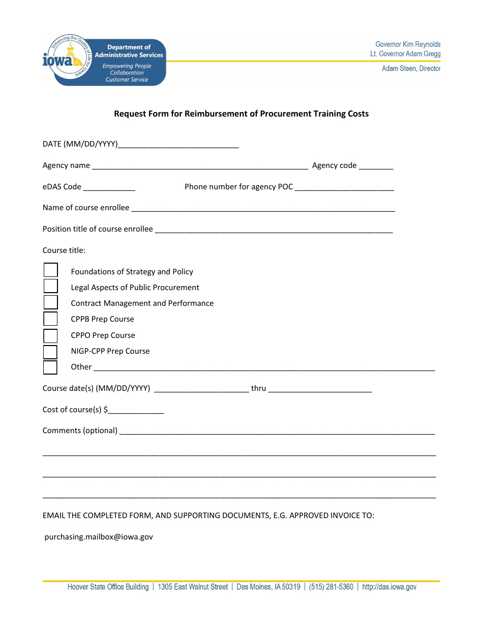 Request Form for Reimbursement of Procurement Training Costs - Iowa, Page 2