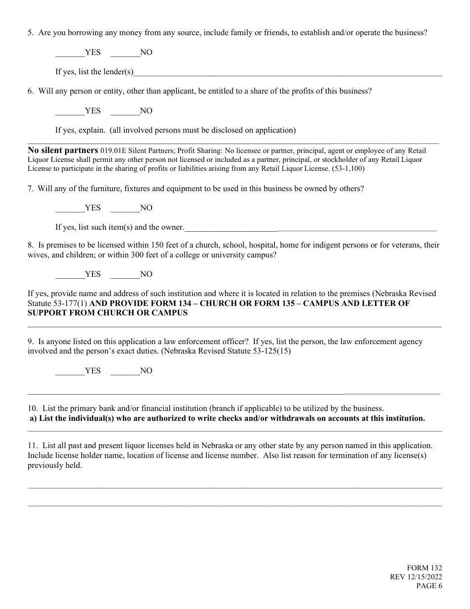 Form 132 Application for Liquor License - Boat - Nebraska, Page 6