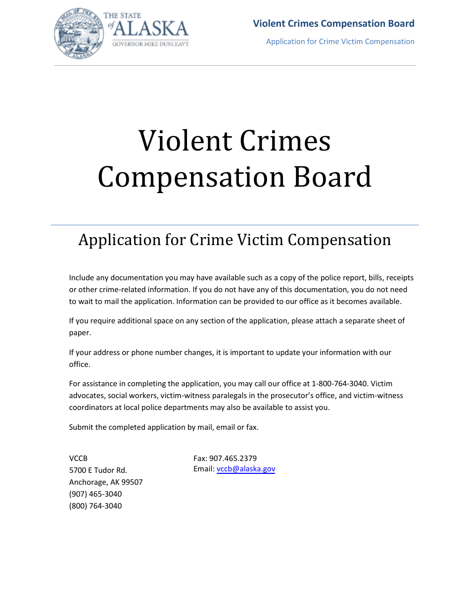 Application for Crime Victim Compensation - Alaska, Page 1