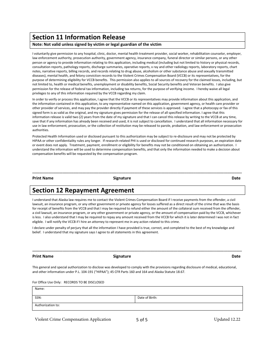 Application for Crime Victim Compensation - Alaska, Page 6