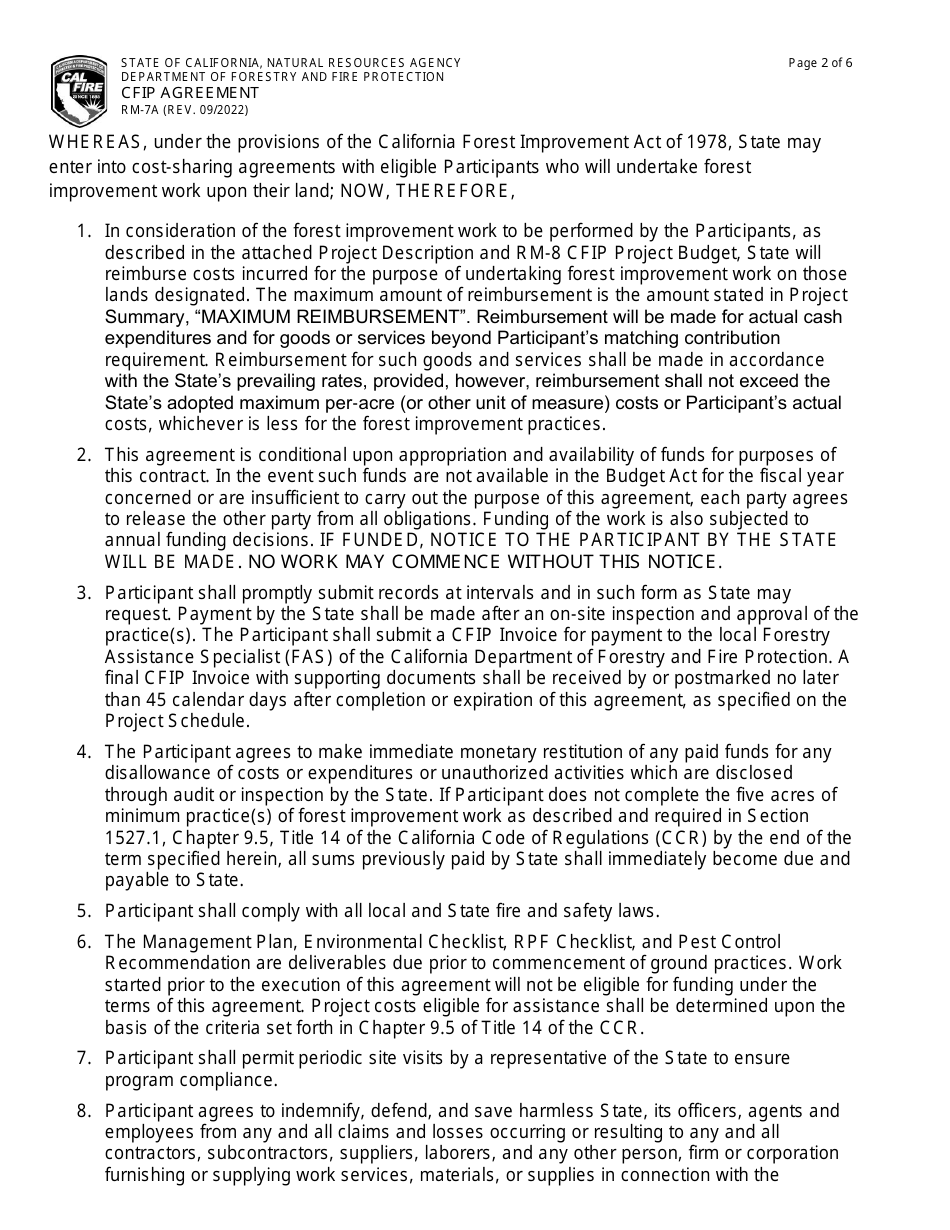 Form RM-7A Cfip Agreement - California, Page 4