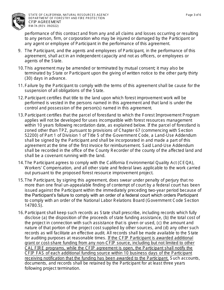 Form RM-7A Cfip Agreement - California, Page 5