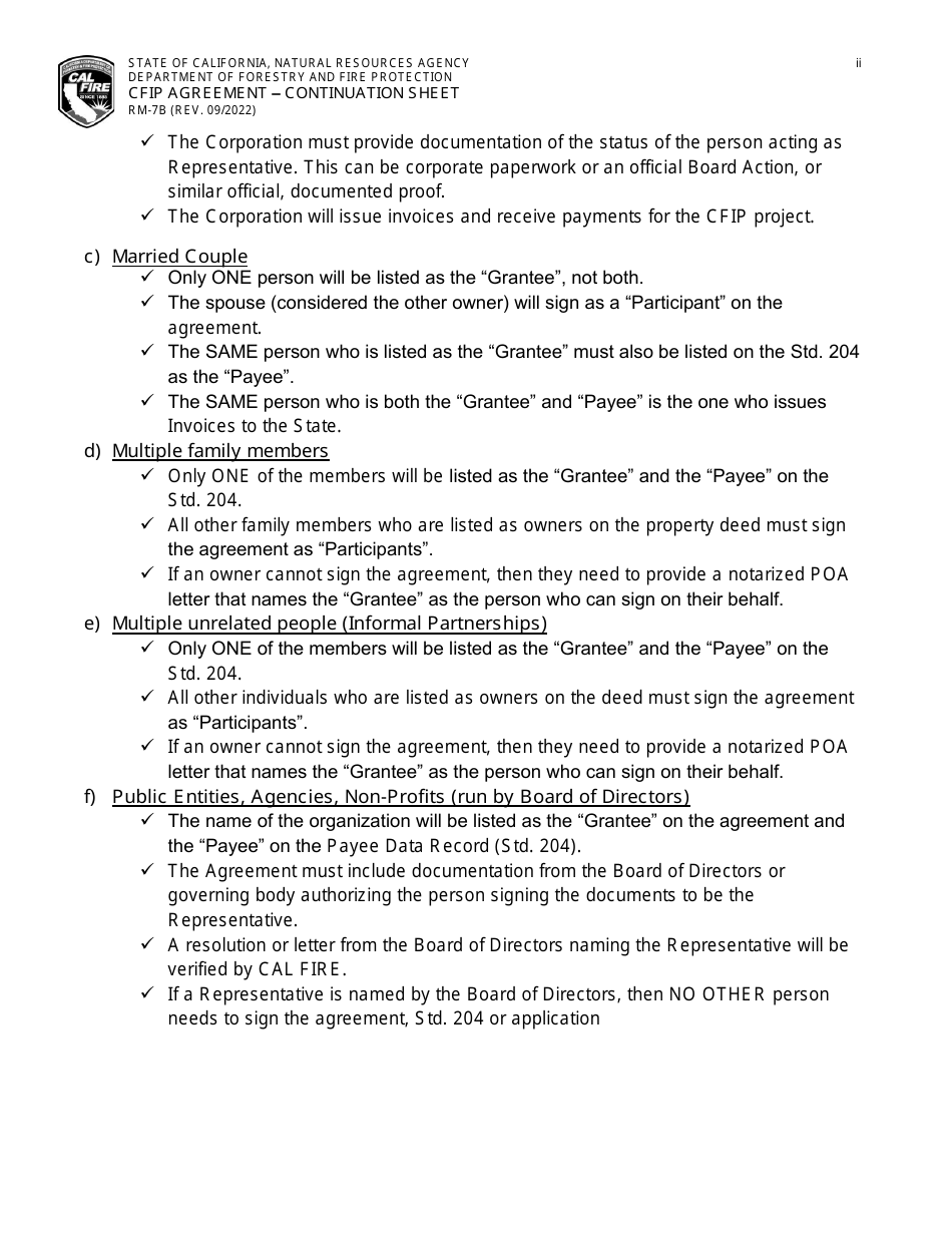 Form RM-7B Cfip Agreement - Continuation Sheet - California, Page 2