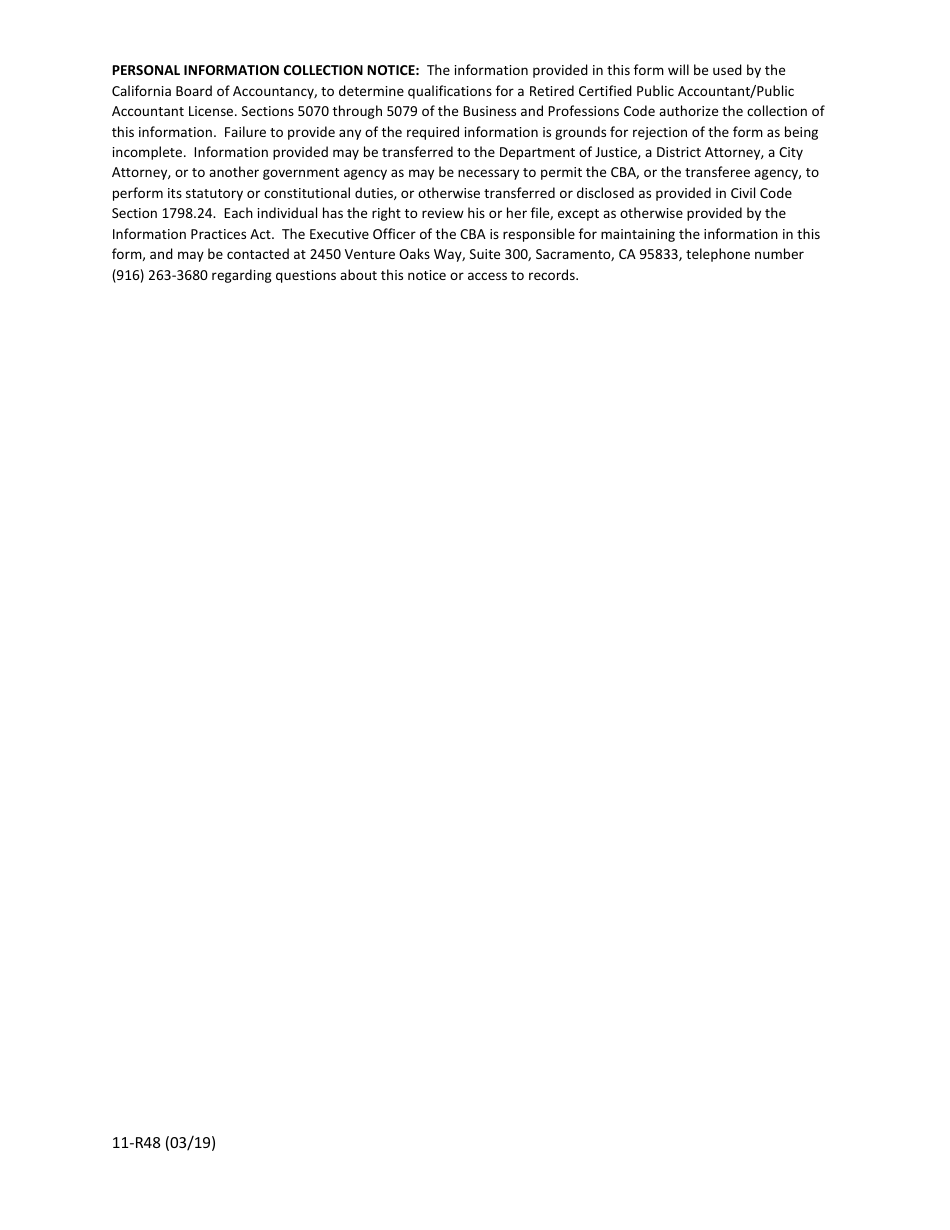 Form 11-R48 Application to Have a License Placed in Retired Status - California, Page 3