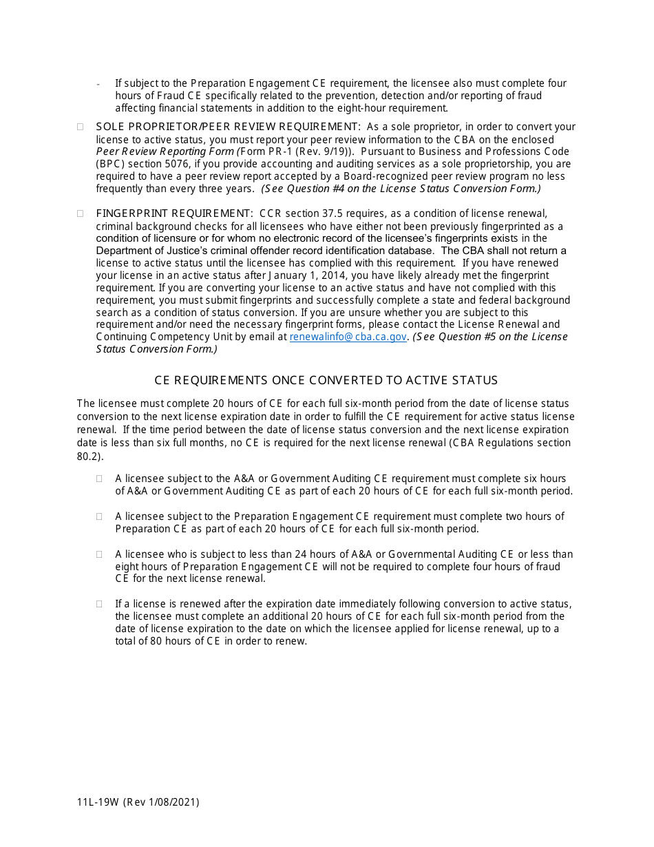 Form 11L-19W License Status Conversion Form - California, Page 2