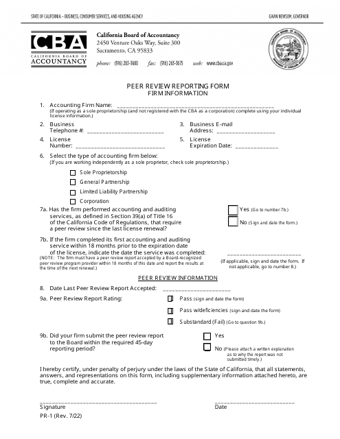 Form PR-1 Peer Review Reporting Form - California