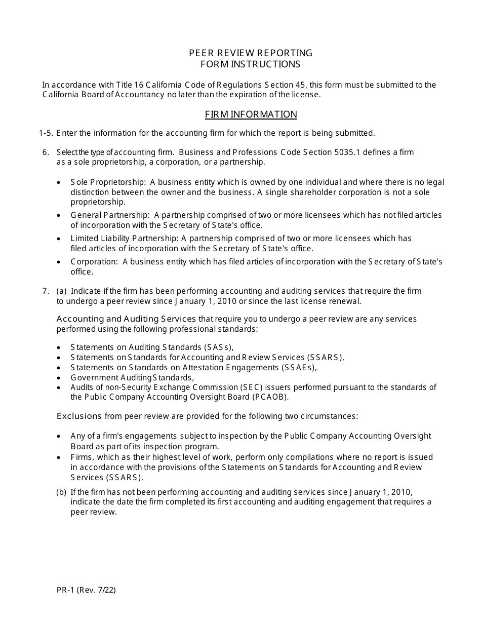 Form PR-1 Peer Review Reporting Form - California, Page 3