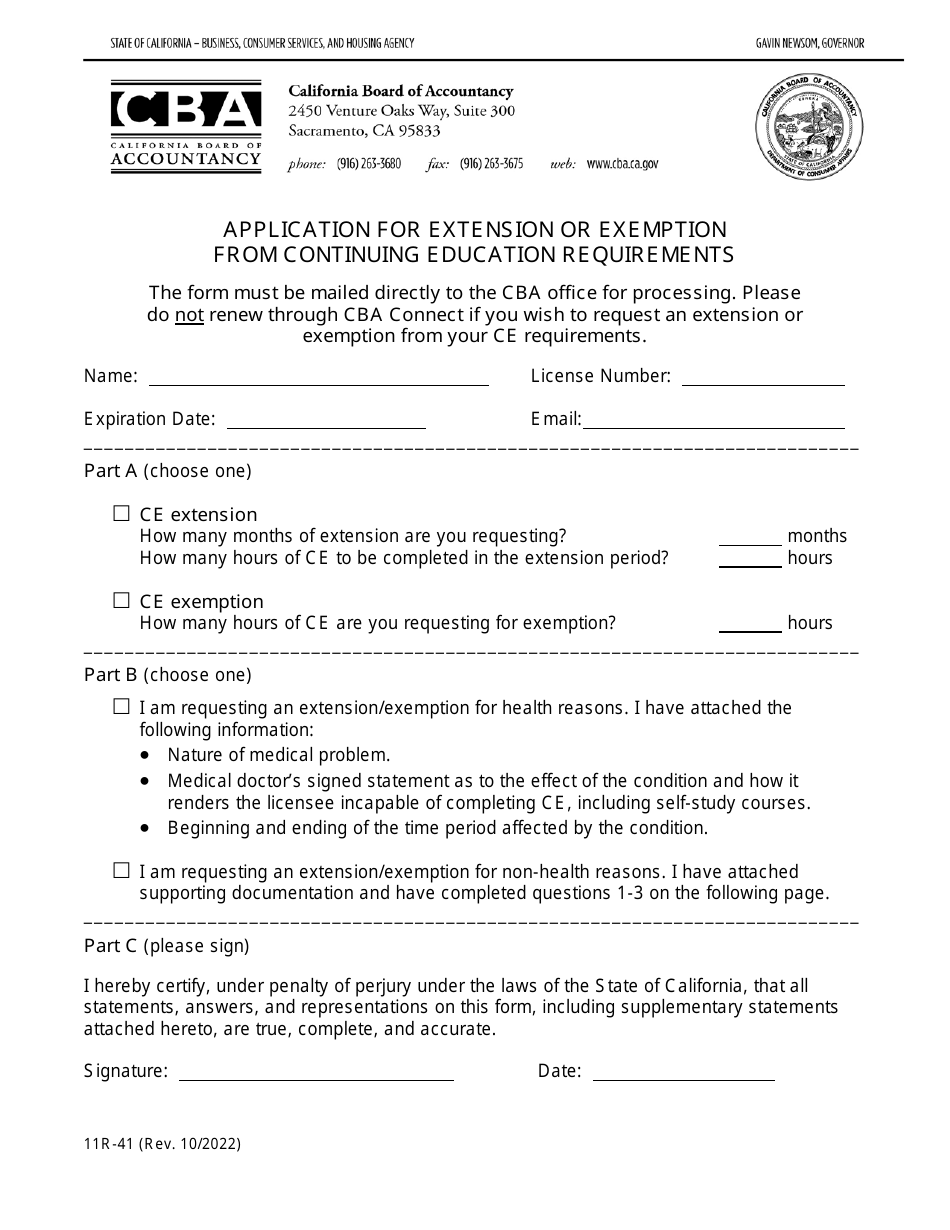 Form 11R-41 Application for Extension or Exemption From Continuing Education Requirements - California, Page 3