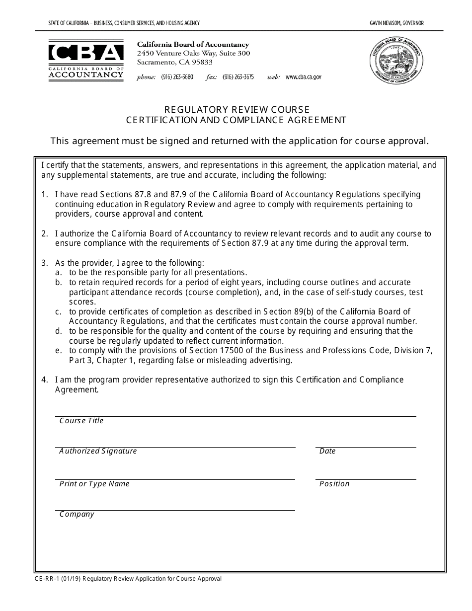 Form CE-RR-1 Regulatory Review Course Initial Application Package - California, Page 4