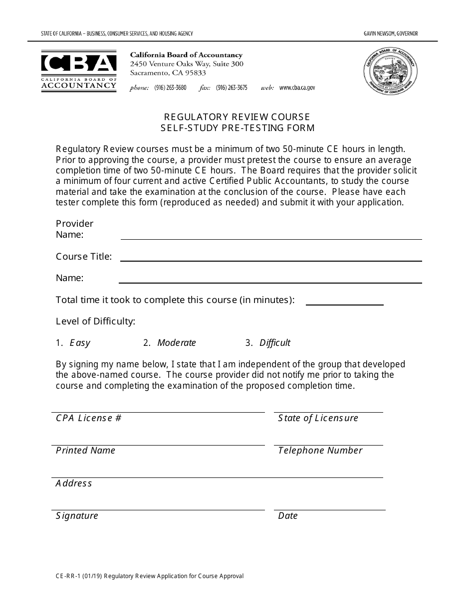 Form CE-RR-1 Regulatory Review Course Initial Application Package - California, Page 5