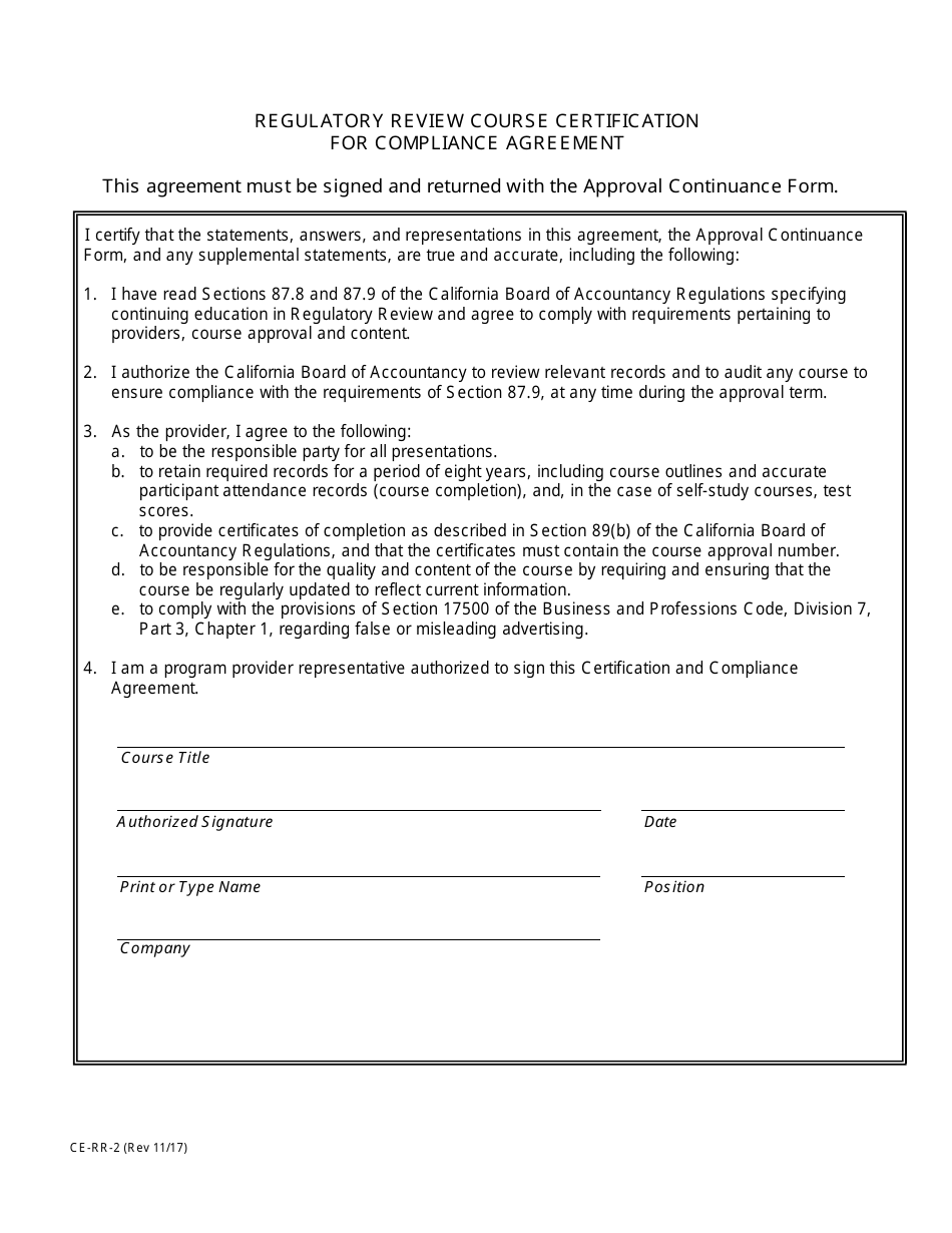 Form CE-RR-2 Regulatory Review Course Renewal Application Package - California, Page 3