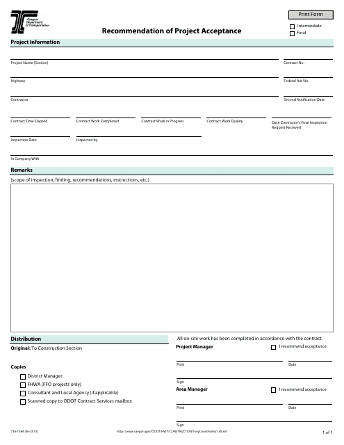 Form 734-1384  Printable Pdf