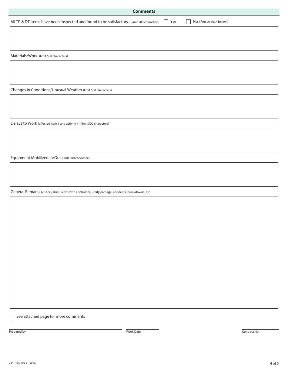 Form 734-1789 Structure Coating Daily Progress Report - Oregon, Page 4