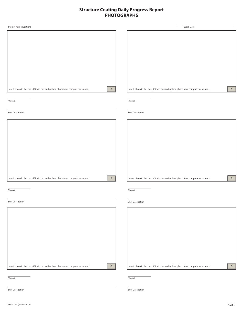 Form 734-1789 Structure Coating Daily Progress Report - Oregon, Page 5
