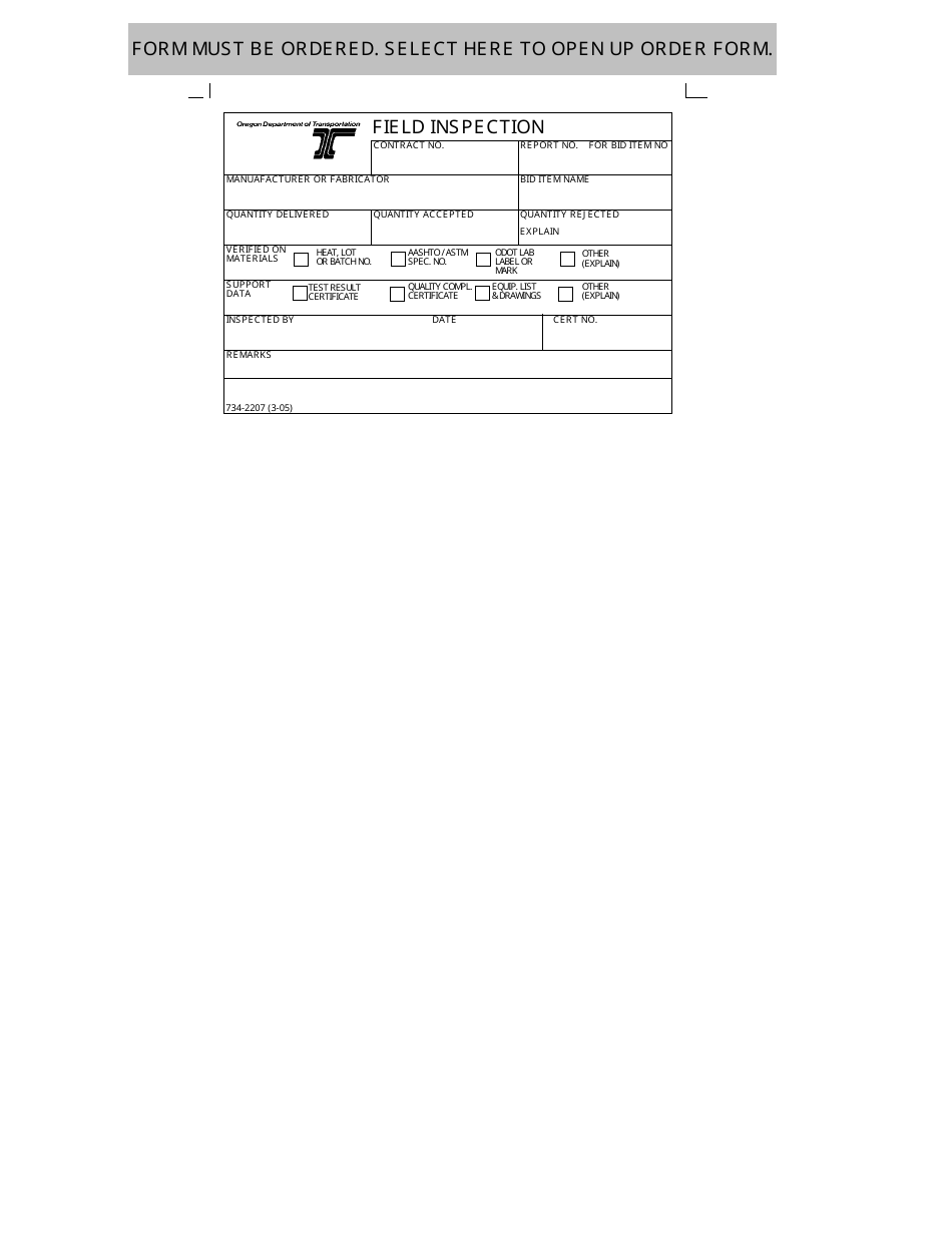Form 734-2207 Field Inspection Stickers - Oregon, Page 1
