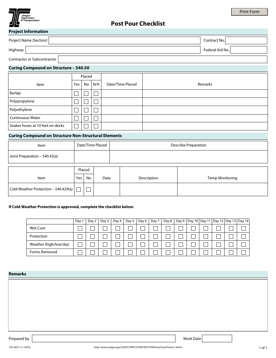 Form 734-2627 - Fill Out, Sign Online and Download Fillable PDF, Oregon ...