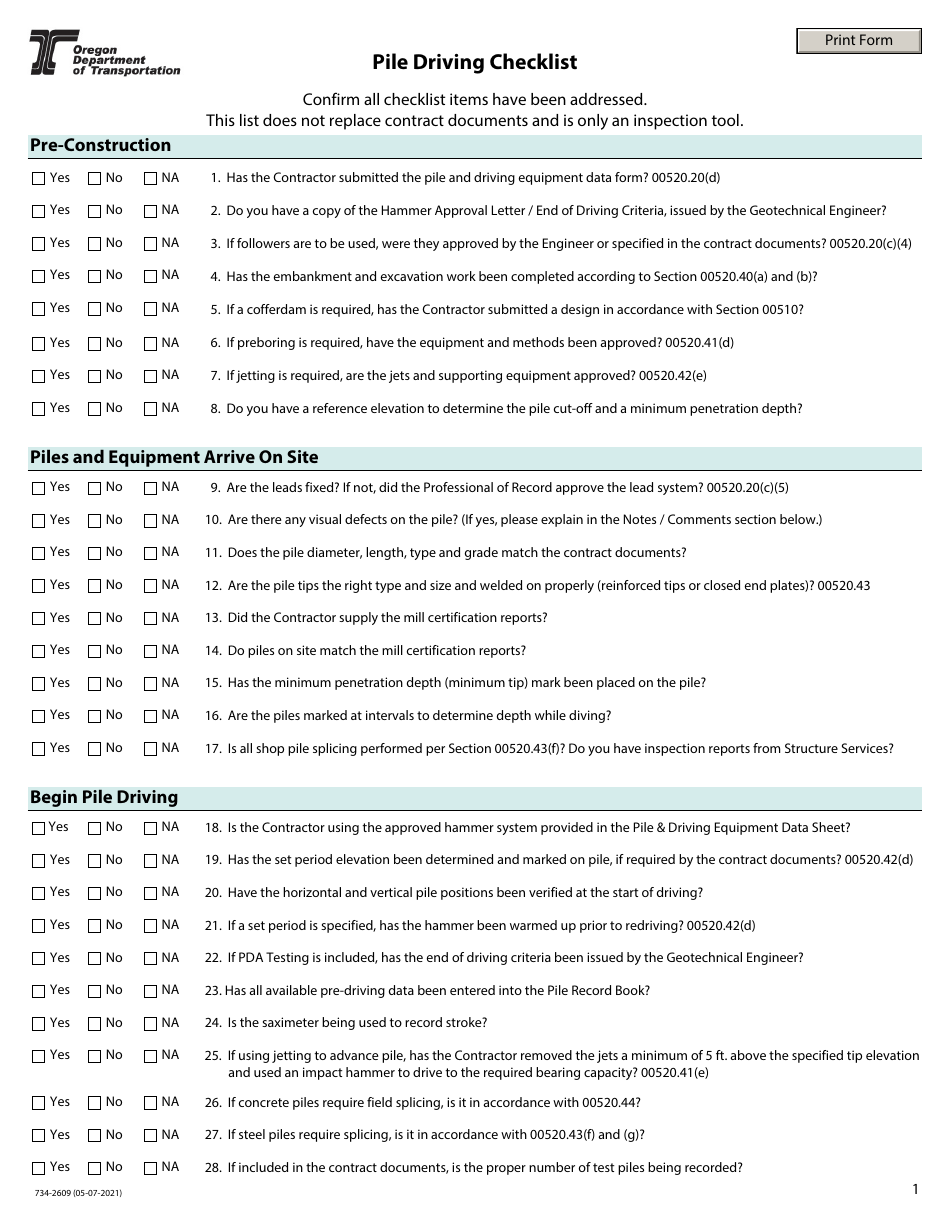 Form 734-2609 - Fill Out, Sign Online and Download Fillable PDF, Oregon ...