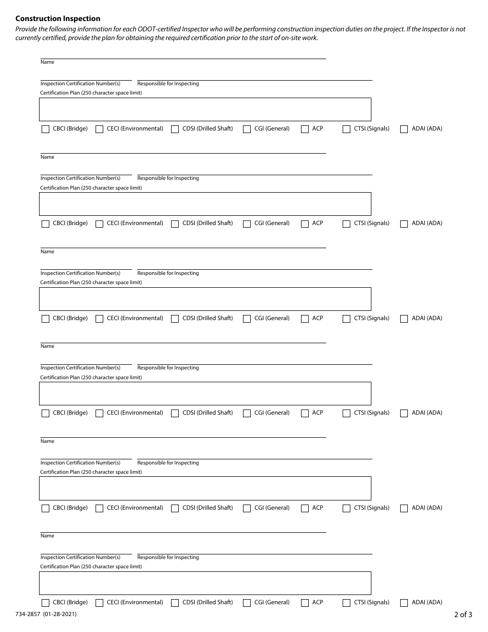 Form 734-2857 Quality Assurance  Contract Administration Plan - Oregon, Page 2