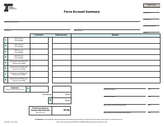 Document preview: Form 734-3385 Force Account Summary - Oregon