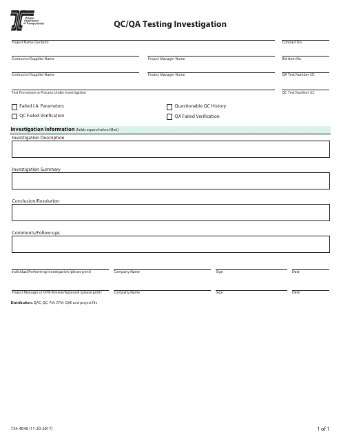 Form 734-4040 Qc/Qa Testing Investigation - Oregon