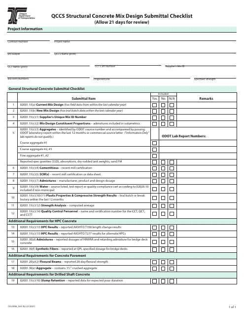 Form 734-5006_TEST Qccs Structural Concrete Mix Design Submittal Checklist - Oregon