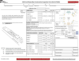 Form 734-5020D Ada Curb Ramp New Construction Inspection Form (End of Walk) - Oregon