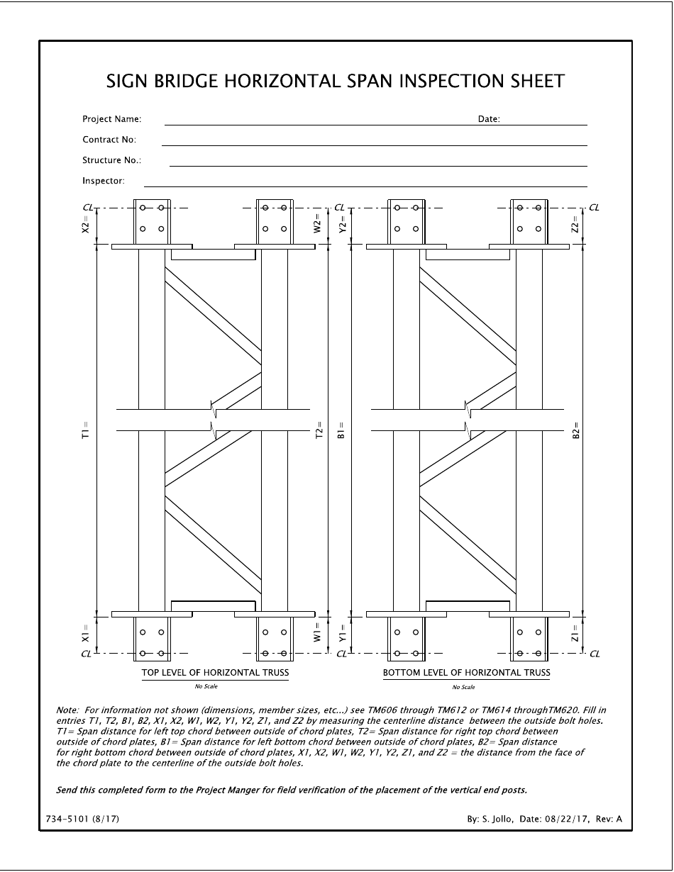 Form 734-5101 Sign Bridge Horizontal Span Inspection Sheet - Oregon, Page 1