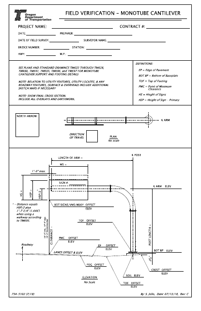 Form 734-5102 Field Verification - Monotube Cantilever - Oregon