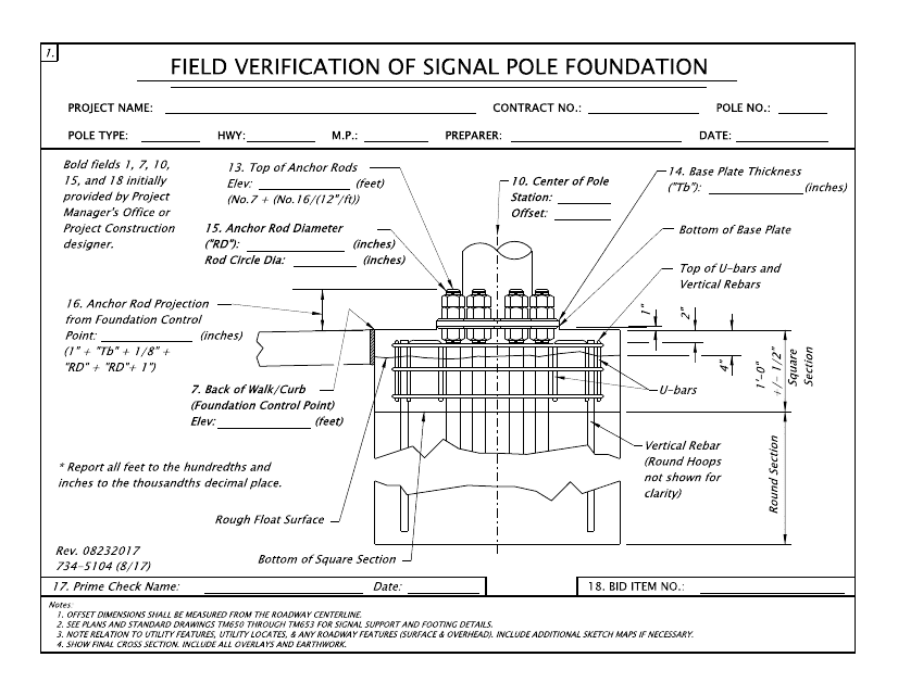 Form 734-5104 Field Verification of Signal Pole Foundation - Oregon