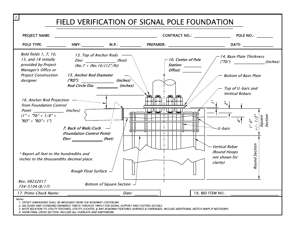 Form 734-5104 Field Verification of Signal Pole Foundation - Oregon, Page 1