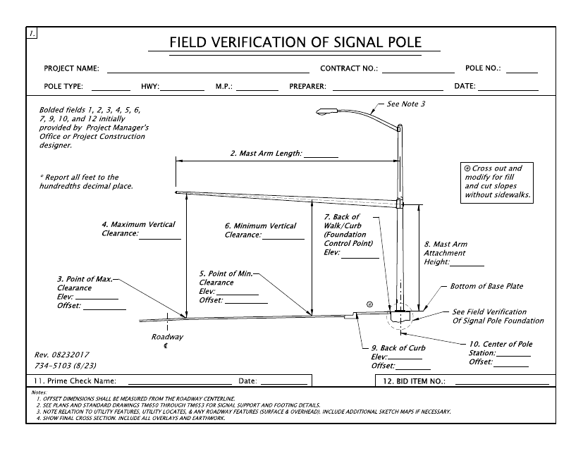 Form 734-5103 Field Verification of Signal Pole - Oregon