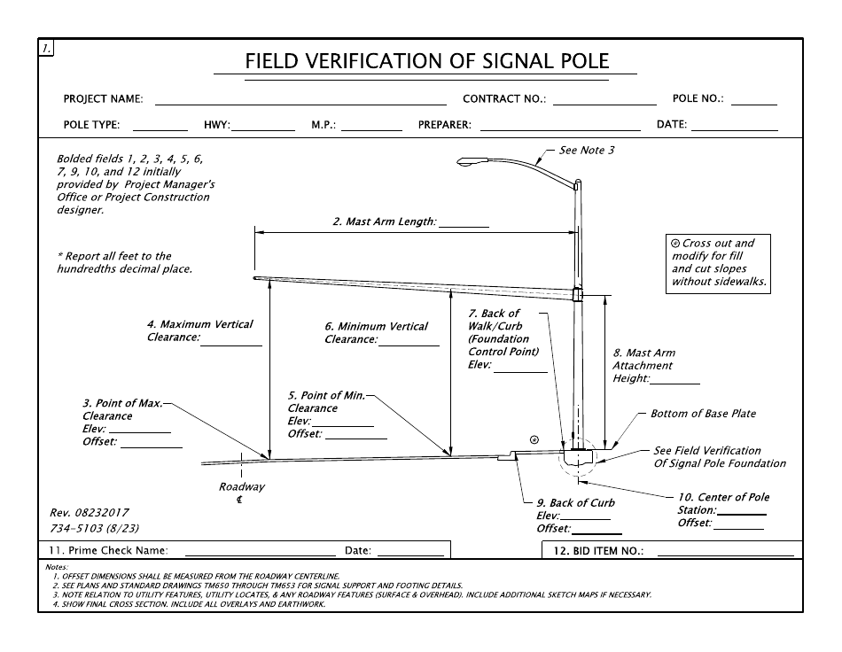 Form 734-5103 Field Verification of Signal Pole - Oregon, Page 1