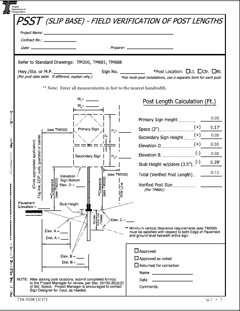 Form 734-5108 Psst (Slip Base) - Field Verification of Post Lengths - Oregon