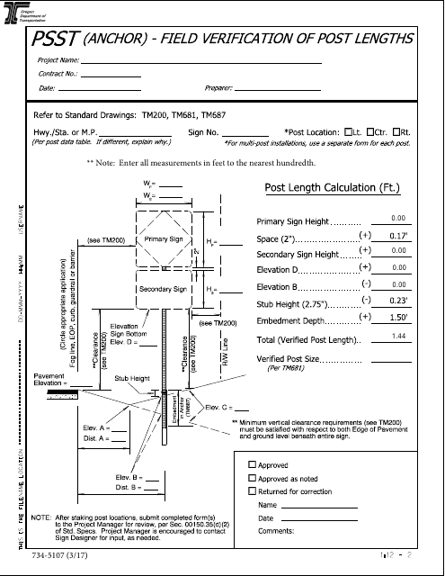 Form 734-5107 Psst (Anchor) - Field Verification of Post Lengths - Oregon