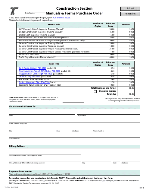 Form 734-5109 - Fill Out, Sign Online and Download Fillable PDF, Oregon ...