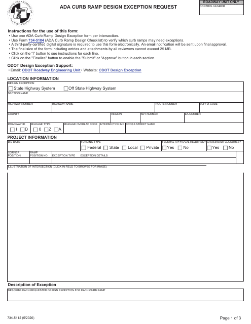 Form 734-5112 Ada Curb Ramp Design Exception Request - Oregon