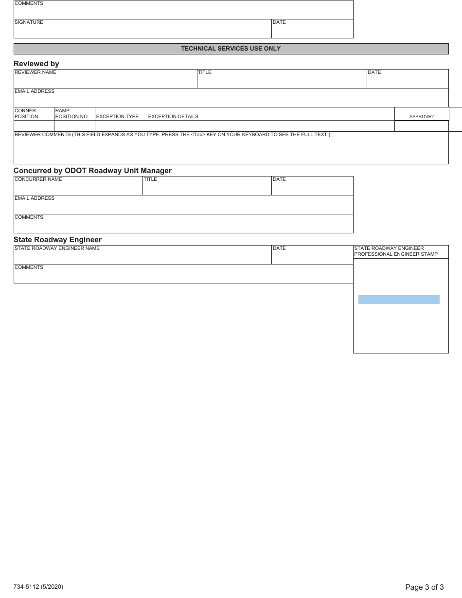 Form 734-5112 Ada Curb Ramp Design Exception Request - Oregon, Page 3