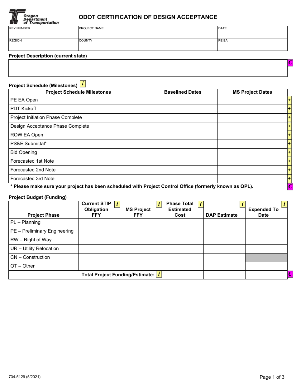 Form 734-5129 - Fill Out, Sign Online and Download Fillable PDF, Oregon ...