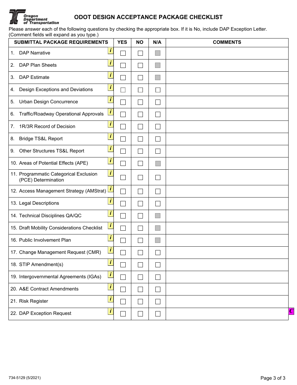 Form 734-5129 Odot Certification of Design Acceptance - Oregon, Page 3