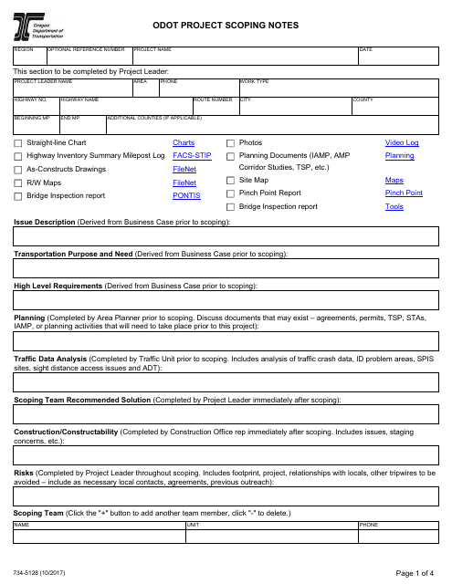 Form 734-5128 Odot Project Scoping Notes - Oregon