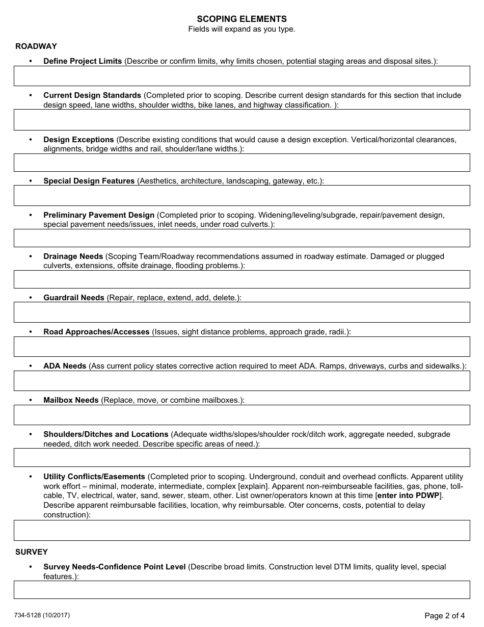 Form 734-5128 Odot Project Scoping Notes - Oregon, Page 2