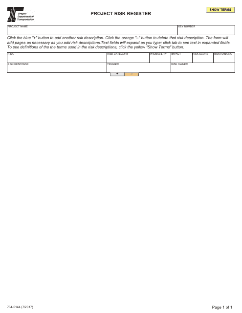 Form 734-5144 Project Risk Register - Oregon