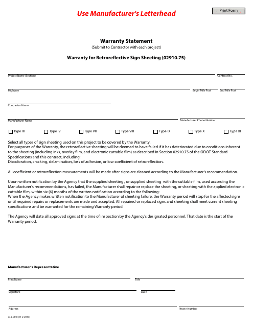 Form 734-5140  Printable Pdf