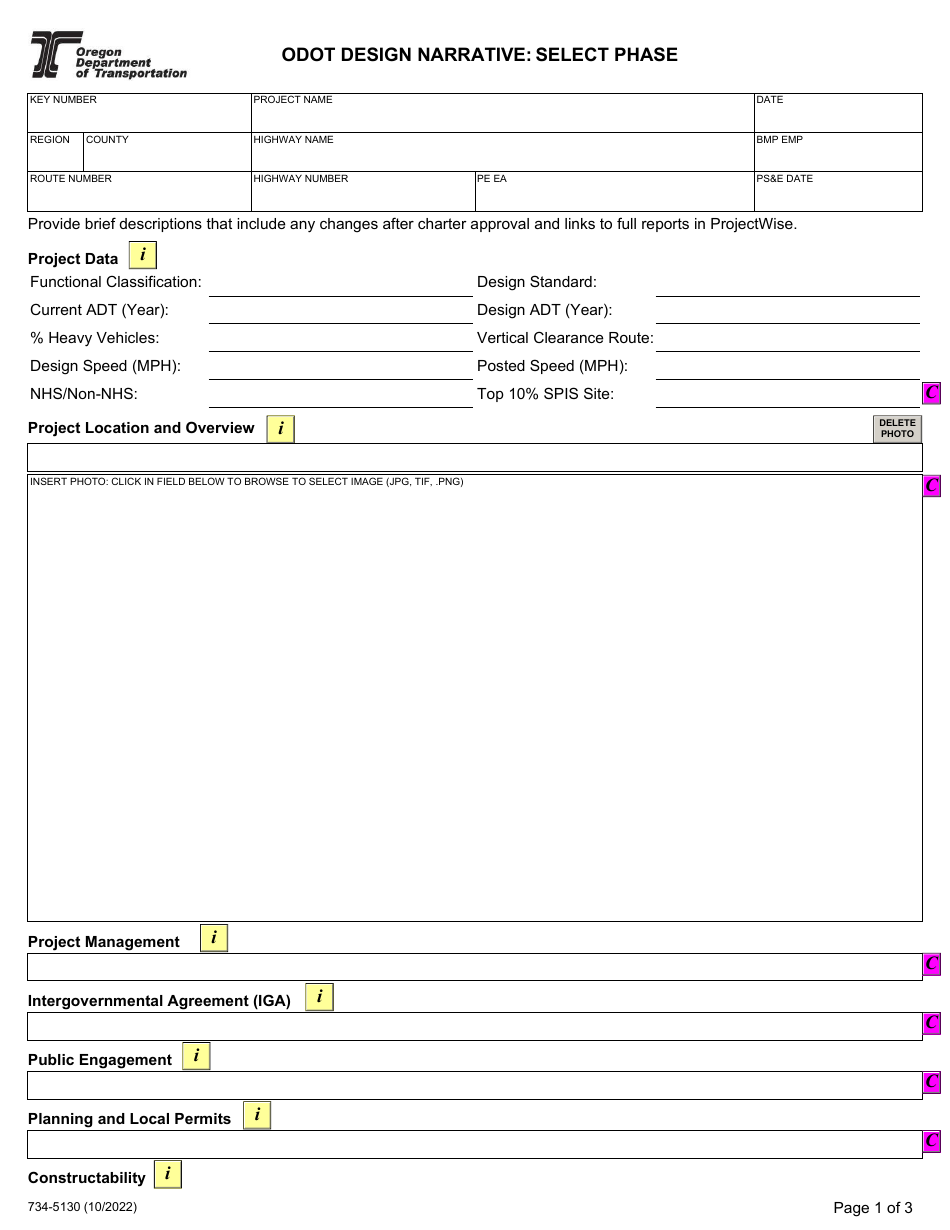 Form 734-5130 Odot Design Narrative - Oregon, Page 1