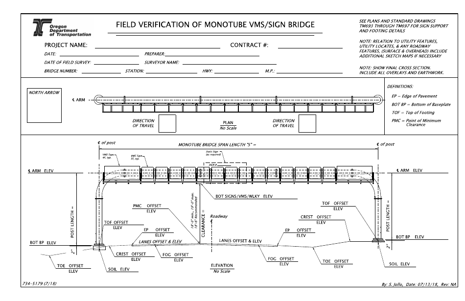 Form 734-5179 Field Verification of Monotube Vms / Sign Bridge - Oregon, Page 1